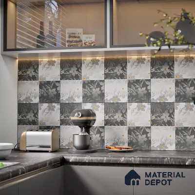Floral Wall Tile TL 07250 B Plana 8009 GLM (Silver) 1 ft x 1 ft Ceramic Matte Finish - 9 mm  | 2 mm Spacer is Mandatory | Please Expect a Slight Variation of Pattern (Sample)